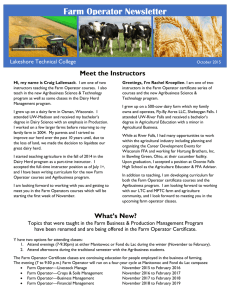 Farm Operator Newsletter Lakeshore Technical College