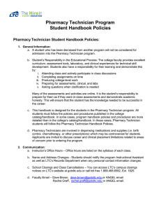 Pharmacy Technician Program Student Handbook Policies Pharmacy Technician Student Handbook Policies: