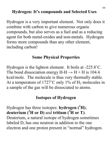 Hydrogen: It’s compounds and Selected Uses
