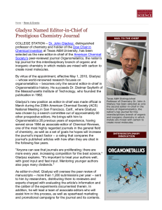 Gladysz Named Editor-in-Chief of Prestigious Chemistry Journal