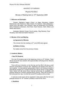 Physics PG-SSLC Minutes of Meeting held on 18 September 2009