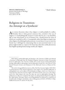 A Religions in Transition: An Attempt at a Synthesis * Mark Sultana