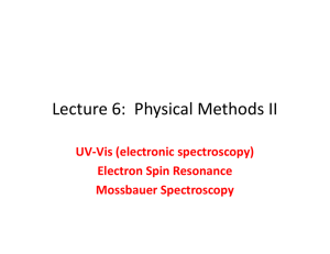 Lecture 6:  Physical Methods II UV‐Vis (electronic spectroscopy) Electron Spin Resonance Mossbauer Spectroscopy