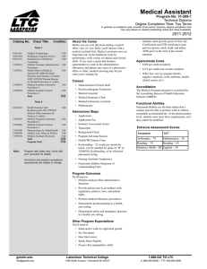 Medical Assistant Program No: 31-509-1 Technical Diploma Degree Completion Time: Two Terms