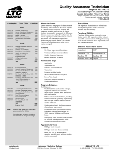 Quality Assurance Technician 2011-2012 Program No: 10-623-2 Associate Degree in Applied Science