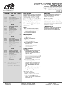 Quality Assurance Technician 2012-2013 Program No: 10-623-2 Associate Degree in Applied Science