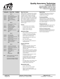 Quality Assurance Technician 2013-2014 Program No: 10-623-2 Associate Degree in Applied Science