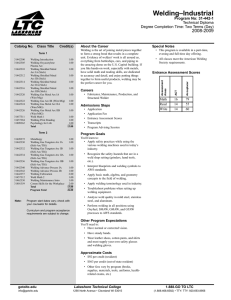 Welding–Industrial 2008-2009 Program No: 31-442-1 Technical Diploma