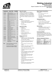 Welding–Industrial 2011-2012 Program No: 31-442-1 Technical Diploma