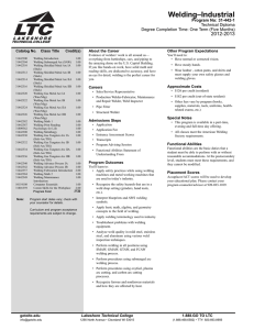 Welding–Industrial 2012-2013 Program No: 31-442-1 Technical Diploma