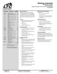 Welding–Industrial 2013-2014 Program No: 31-442-1 Technical Diploma