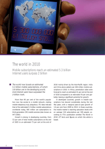 The world in 2010 Mobile subscriptions reach an estimated 5.3 billion