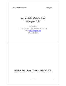 Nucleo'de)Metabolism) (Chapter)23)) INTRODUCTION)TO)NUCLEIC)ACIDS) Jianhan)Chen)