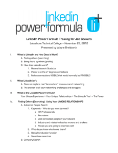 LinkedIn Power Formula Training for Job Seekers  Presented by Wayne Breitbarth