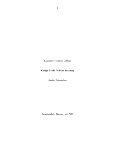 - 1 -  Lakeshore Technical College College Credit for Prior Learning