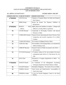 UNIVERSITY OF MALTA FACULTY OF ECONOMICS, MANAGEMENT AND ACCOUTANCY LIST OF DISSERTATION