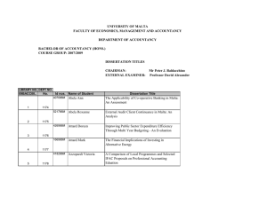 UNIVERSITY OF MALTA FACULTY OF ECONOMICS, MANAGEMENT AND ACCOUNTANCY DEPARTMENT OF ACCOUNTANCY