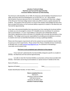 Lakeshore Technical College  Machinist and Tool and Die Apprenticeship  Functional Abilities Statement of Understanding   