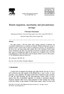 Return migration, uncertainty and precautionary savings JOURNAL  OF Development