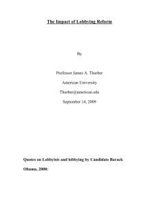 The Impact of Lobbying Reform  By Professor James A. Thurber