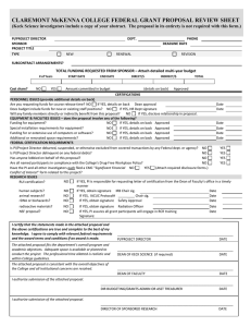 CLAREMONT McKENNA COLLEGE FEDERAL GRANT PROPOSAL REVIEW SHEET