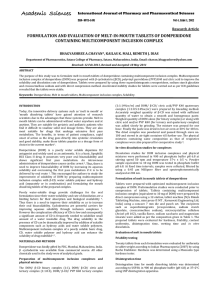 FORMULATION AND EVALUATION OF MELT-IN-MOUTH TABLETS OF CONTAINING MULTICOMPONENT INCLUSION COMPLEX