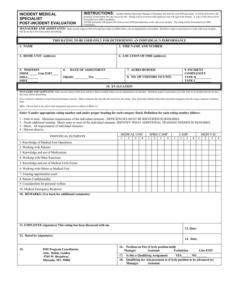 INSTRUCTIONS: INCIDENT MEDICAL