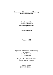 Credit and Price Determination in a Developing Economy Dr Amal Sanyal