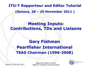 Meeting Inputs: Contributions, TDs and Liaisons Gary Fishman Pearlfisher International