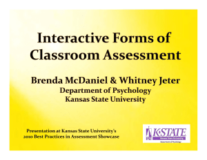 Presentation at Kansas State University’s  2010 Best Practices in Assessment Showcase