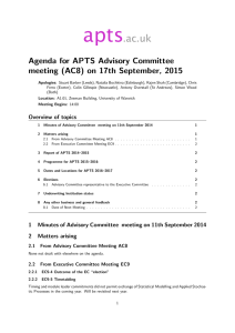apts .ac.uk Agenda for APTS Advisory Committee meeting (AC8) on 17th September, 2015