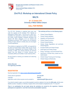 23rd Ph.D. Workshop on International Climate Policy MALTA CALL FOR PAPERS