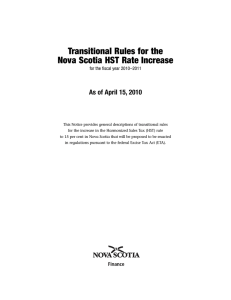 Transitional Rules for the Nova Scotia HST Rate Increase