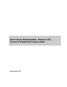 Umar Farouk Abdulmutallab:  Report to UCL September 2010