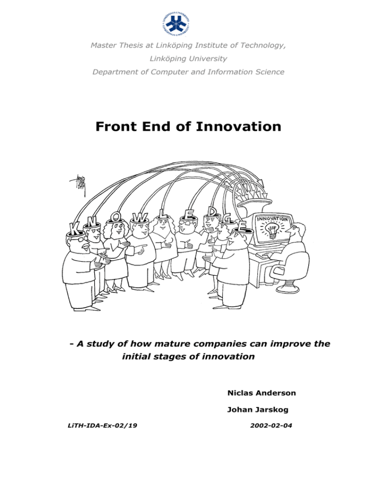 Front End of Innovation initial stages of innovation