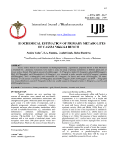 BIOCHEMICAL ESTIMATION OF PRIMARY METABOLITES ASSIA NODOSA International Journal of Biopharmaceutics