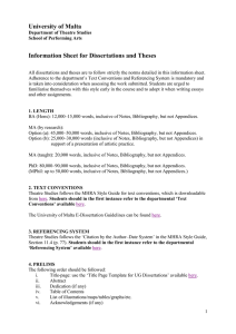 University of Malta Information Sheet for Dissertations and Theses