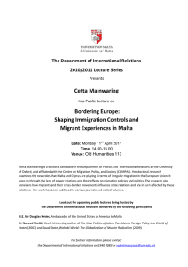 Cetta Mainwaring Bordering Europe: Shaping Immigration Controls and Migrant Experiences in Malta