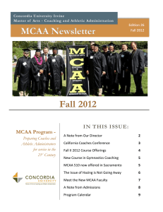 IN THIS ISSUE: MCAA Program - Preparing Coaches and Athletic Administrators
