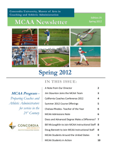 MCAA Program - IN THIS ISSUE:  Preparing Coaches and