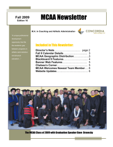 MCAA Newsletter Fall 2009 Included in This Newsletter: