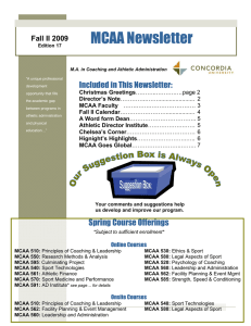 MCAA Newsletter Included in This Newsletter: Fall II 2009 Christmas Greetings