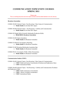COMMUNICATION TOPICS/NEW COURSES SPRING 2011