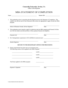MBA STATEMENT OF COMPLETION  Concordia University--Irvine, CA Office of the Registrar