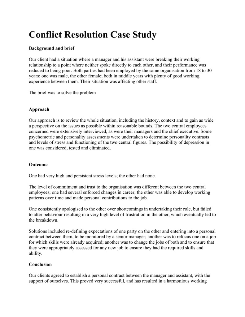 case study on conflict resolution in the workplace