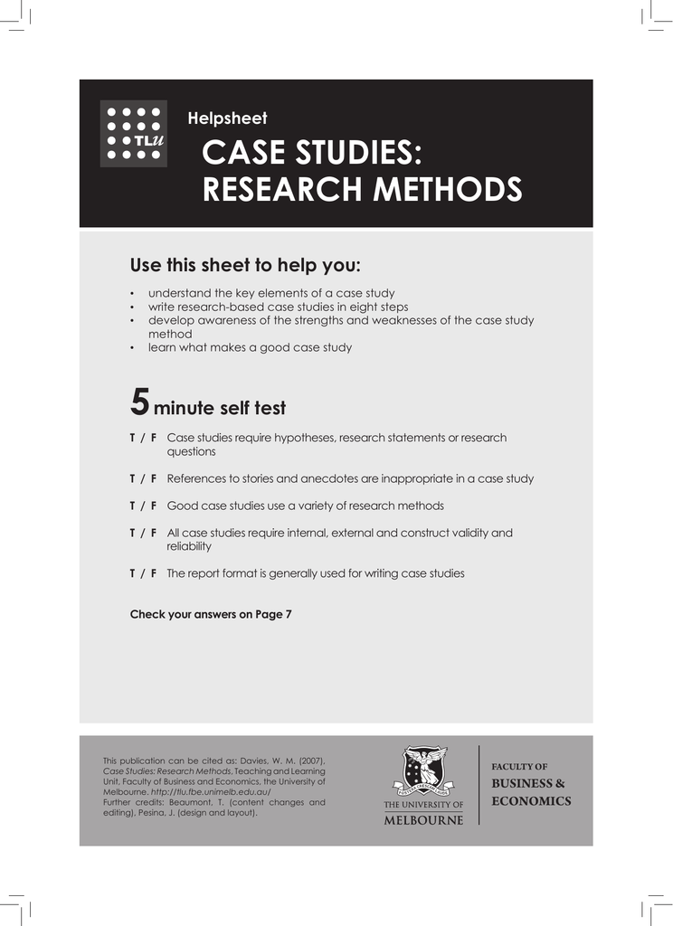 CASE STUDIES: RESEARCH METHODS Use this sheet to help you ...