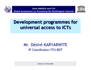 Development programmes for universal access to ICTs