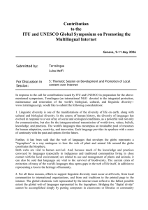 Contribution to the ITU and UNESCO Global Symposium on Promoting the Multilingual Internet