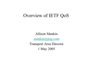 Overview of IETF QoS Allison Mankin Transport Area Director 1 May 2005