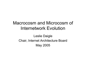 Macrocosm and Microcosm of Internetwork Evolution Leslie Daigle Chair, Internet Architecture Board